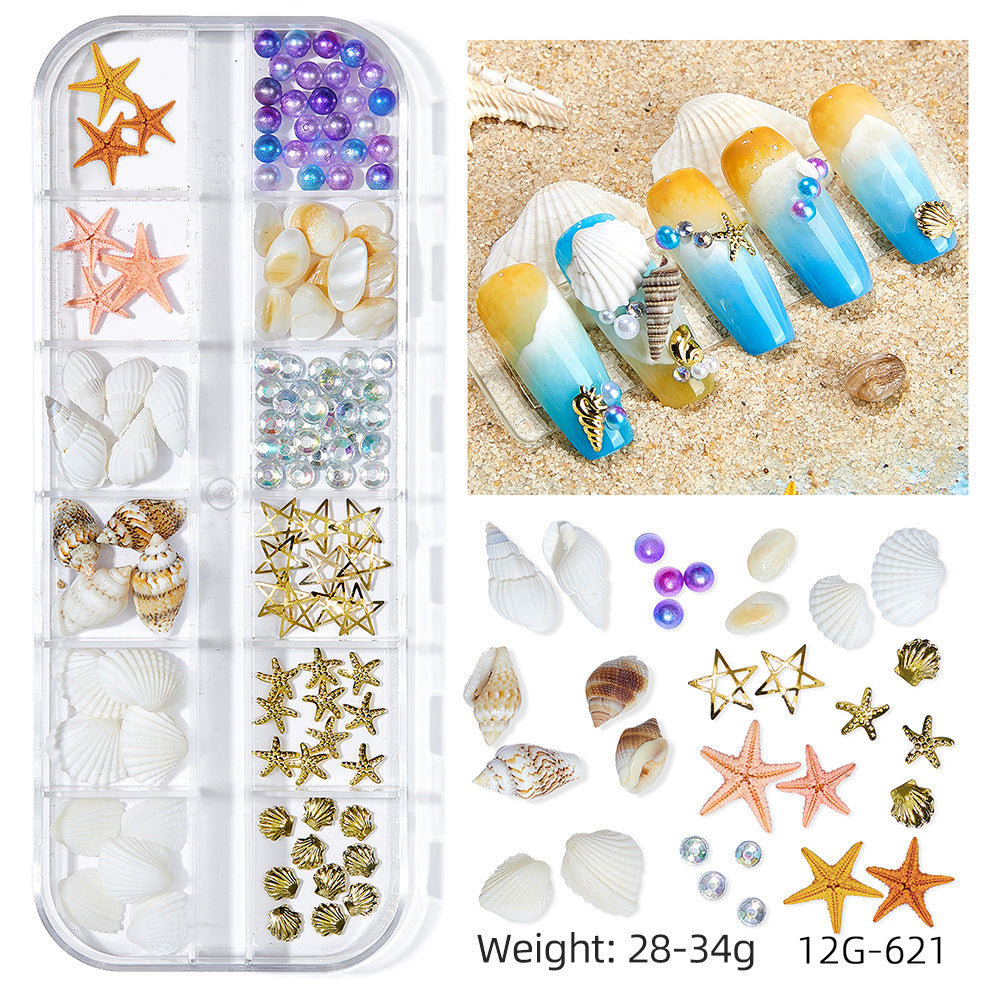 Wholesale Ocean Series Nail Art Jewelry Natural Shell Slices Abalone Slices Starfish Metal Rivets Pearl Small Stone Accessories